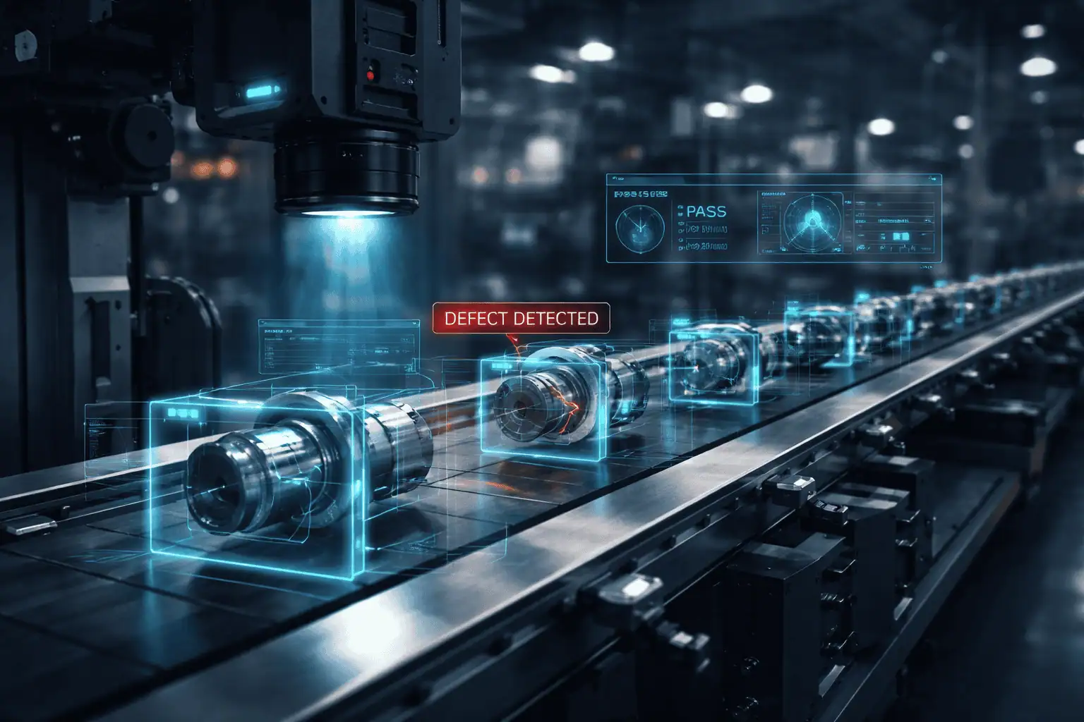 Automated inspection system examining manufactured metal parts