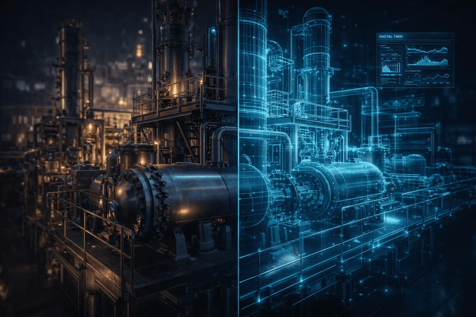 Factory environment blended with digital twin visualization