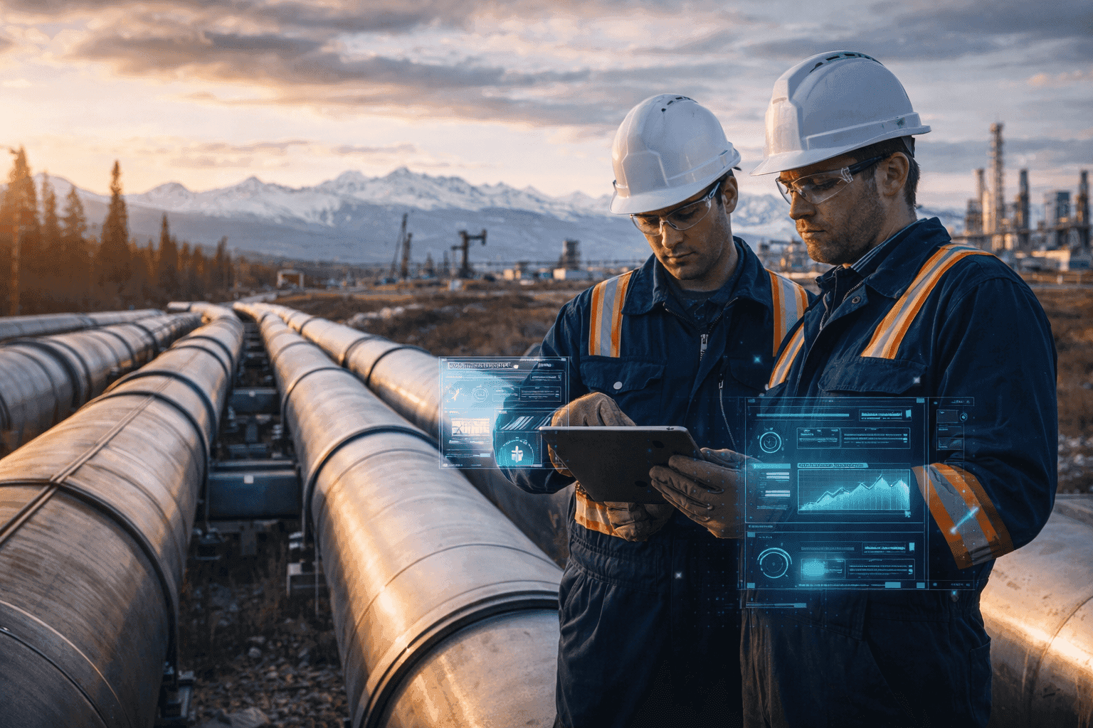 Workers reviewing predictive maintenance signals in an industrial environment